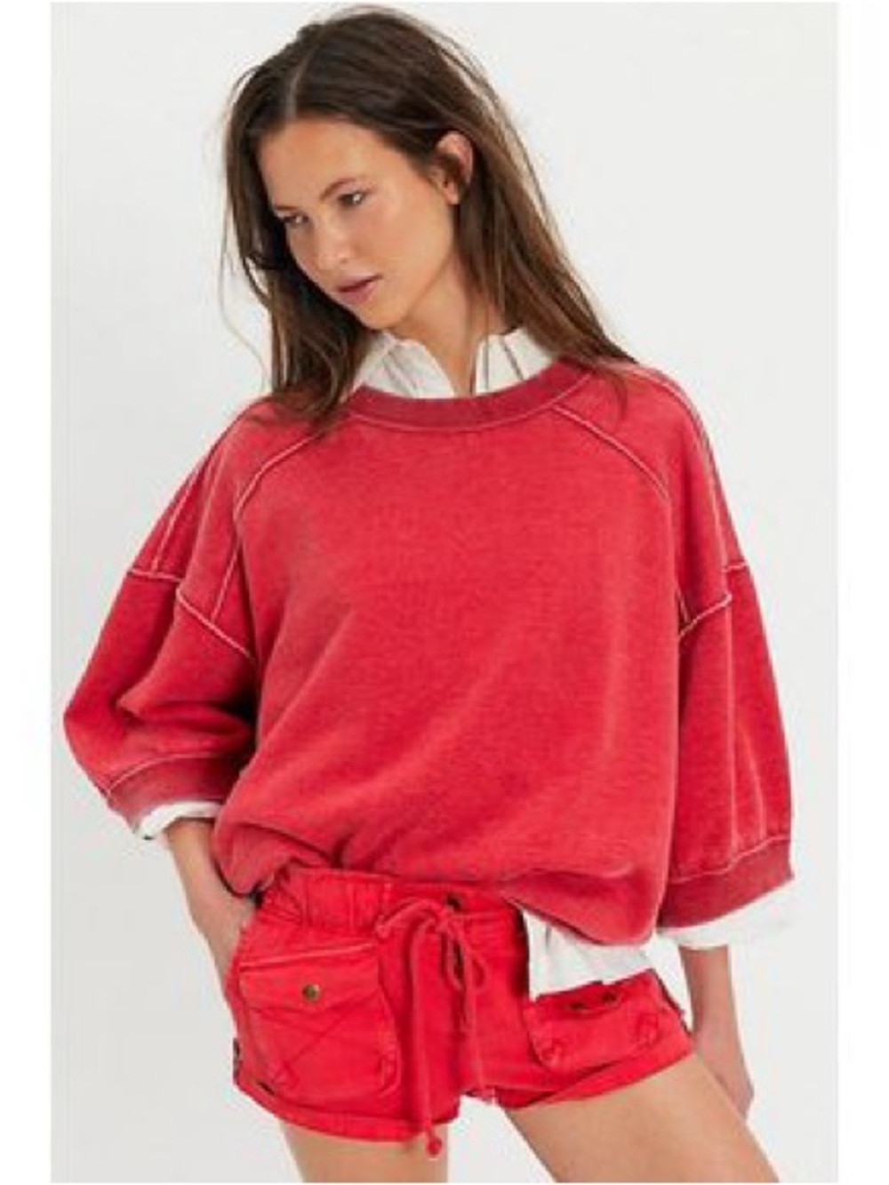 Free People We the Free Everything Pullover in Racing Red Oversized Boho Medium